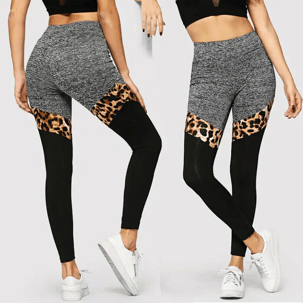 

2019 Fashion Trend Women Sport Skinny Leopard Patchwork Pants Workout Gym Jogger Fitness Leggings Stretchy Exercise Trousers