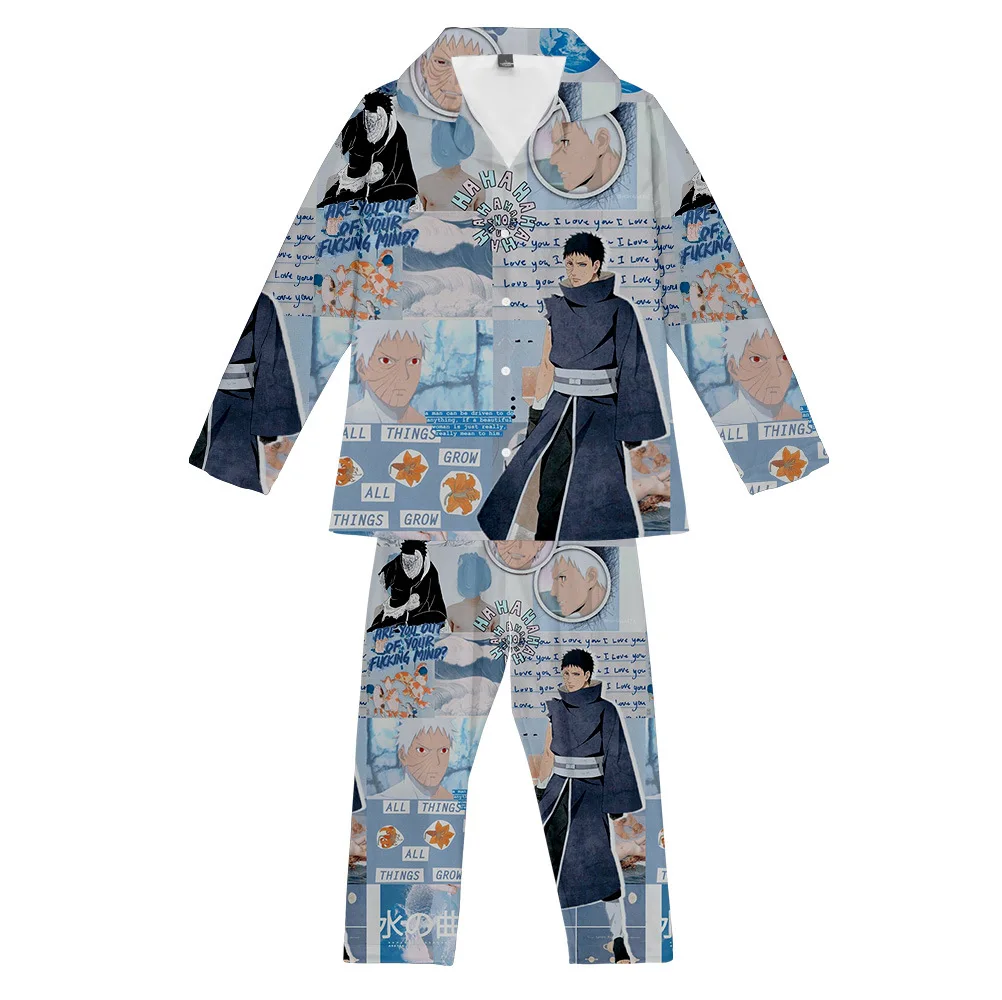 mens loungewear sets Long Sleeves Tops and Full Pants 2pcs/Set Cartoon Parent-Kids Indoor Loose Pajamas Suit Oversized silk pj set