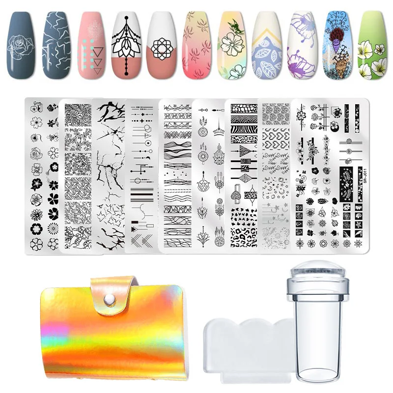 RBAN NAIL Art штамп штамповка изображения Набор круглых прямоугольных из нержавеющей