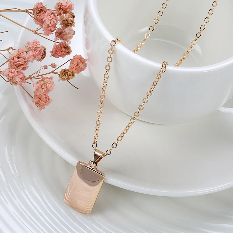 Minimalist Glossy Rose Gold Geometric Pendant Necklace