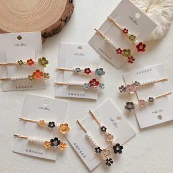 

Hair Barrette Flower Bellflower Metal Pearl Hair Clip Girls