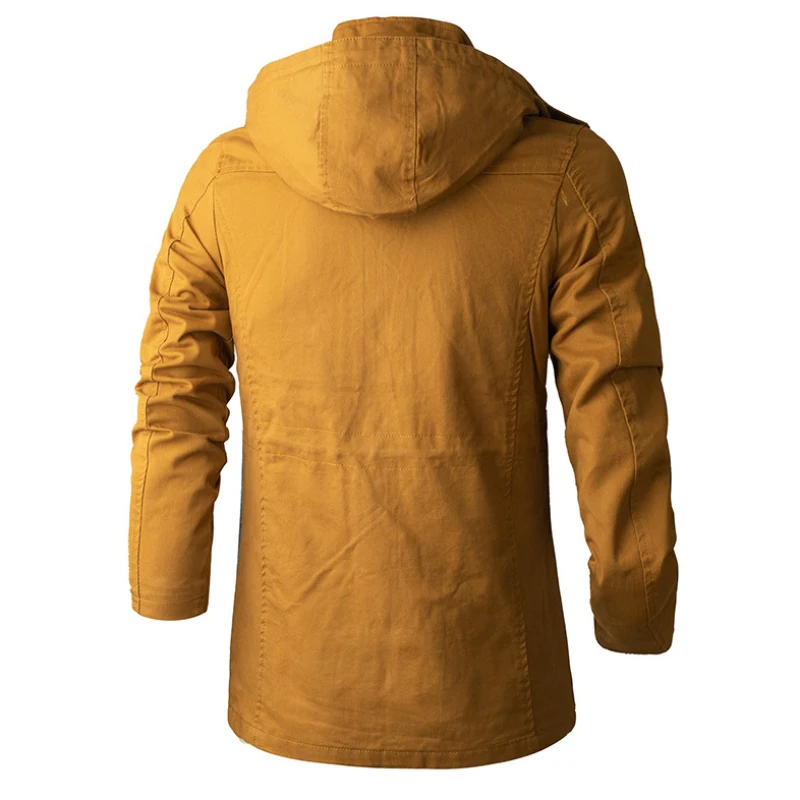 Outdoor Autumn Tooling Casual Cotton Jacket Mid-length Men's Large Size Jacket Hooded Windbreaker