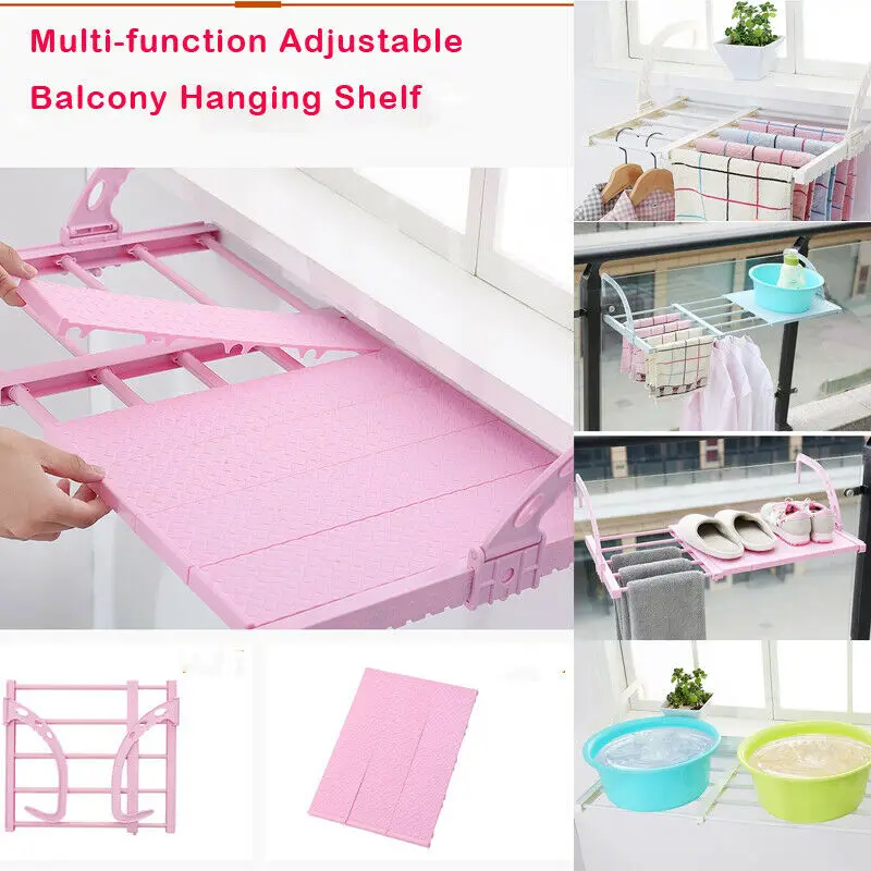 

Multi-function Adjustable Home Balcony Hanging Shelf Clothes Shoes Drying Racks