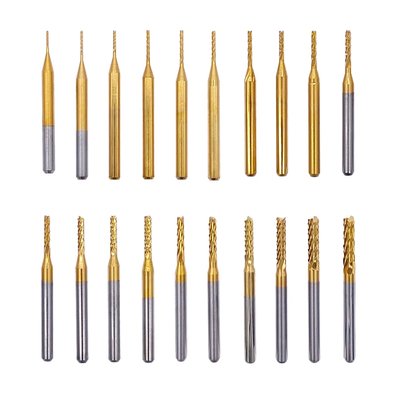 10pcs 0.6-3.175mm 초경 PCB 옥수수 밀링 커터 세트 금속에 대 한 생크 기계 조각 비트 엔드 밀 밀링 커터