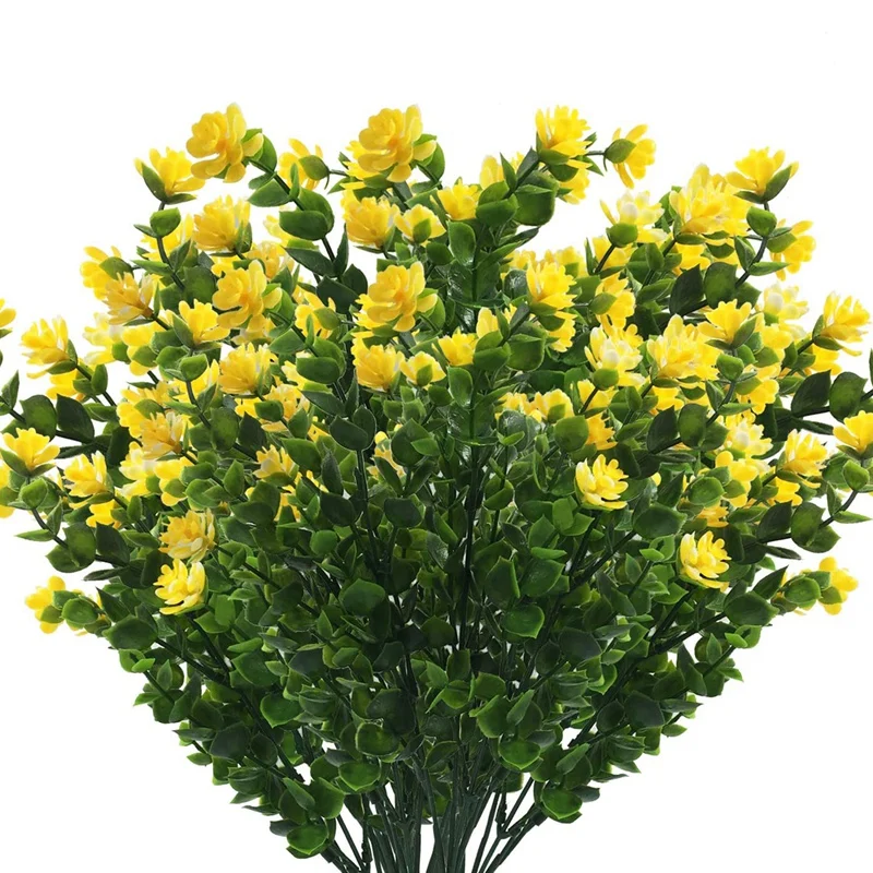 Artificial Flowers 10 Packs UV Resistant Plants Faux Plastic for Patio