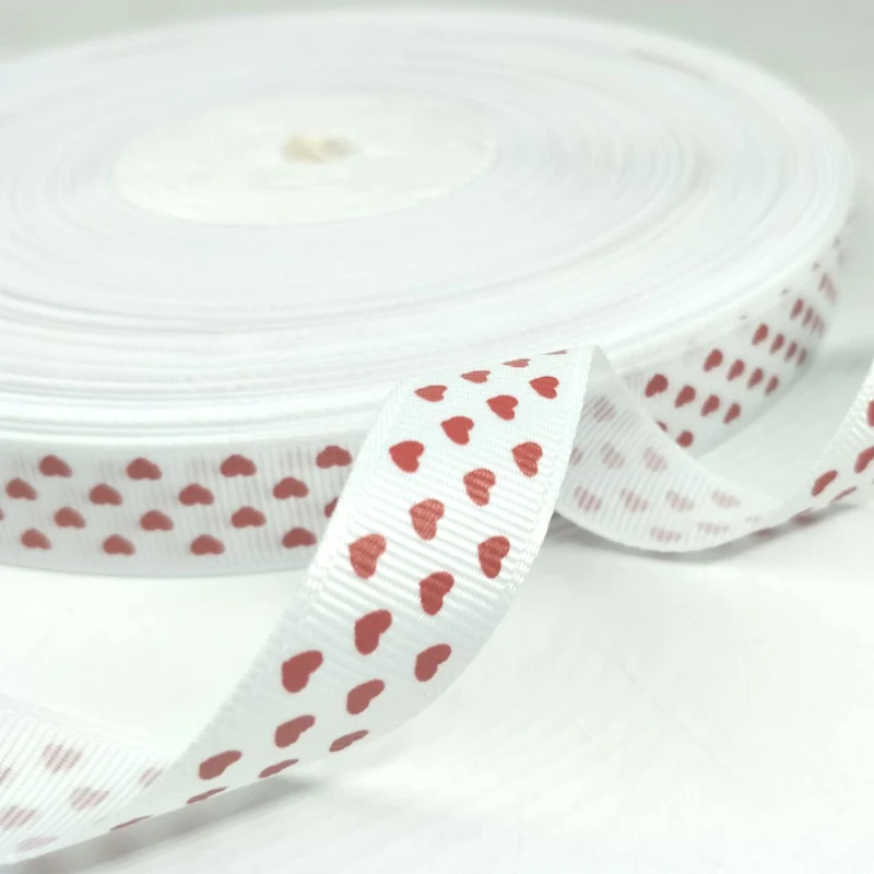 HL 5/" 10 м/лот ленты с принтом в виде сердца для изготовления бантов, свадебная одежда, декоративная подарочная коробка, упаковочный пояс - Цвет: white and red heart