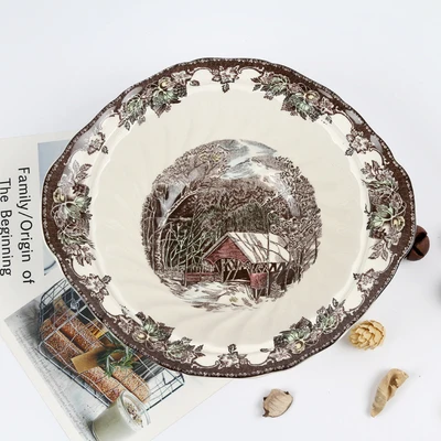 The Friendly Village Dinner Set Elegant England Style Dinner Ware Ceramic Breakfast Plate Beef Dishes Dessert Dish Soup Bowl