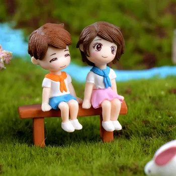 

1 set delicate Bench Girl Boy Action Figure Toy Model Moss Statue Figurine Crafts DIY Figure Ornament