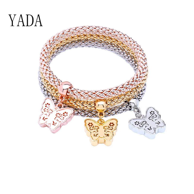 

YADA Gifts 3Pcs crystal butterfly Bracelets&Bangles Charm For Women Friendship Bracelet Casual Jewelry alloy Bracelet BT200113
