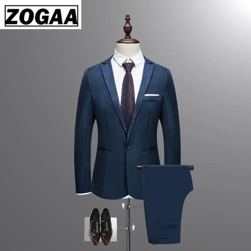 ZOGAA, мужские классические пиджаки из 2 предметов, деловые костюмы, блейзер+ брюки, комплекты, весна-осень, мужские комплекты для свадебной вечеринки