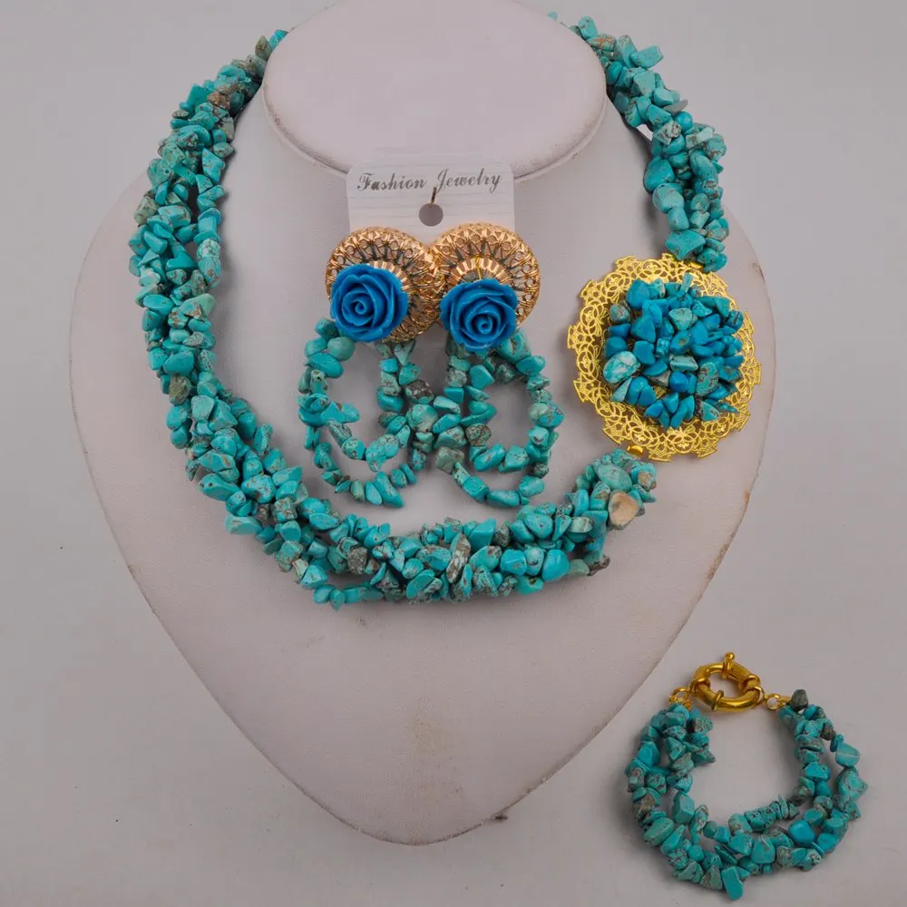 

Blue African Beads Jewelry Set Nigerian Wedding Bridal Set