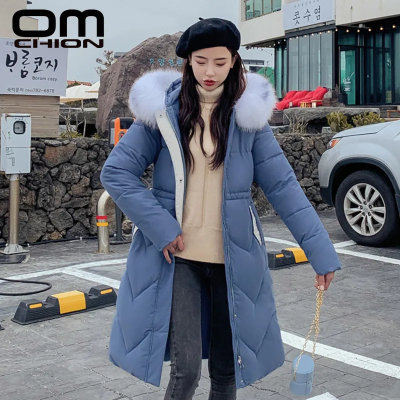 

OMCHION Warm Winter Parkas Women Cotton Slim Long Women Coats Outwear Female Faux Fur Hooded Casual Winter Parka Jackets LMJ50