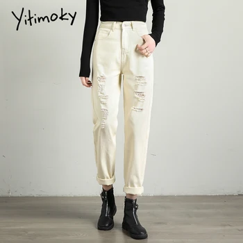 

beige ripped jeans for women high waist plus size black white mom jeans woman Harem denim Pants street style fashion 2020 summer