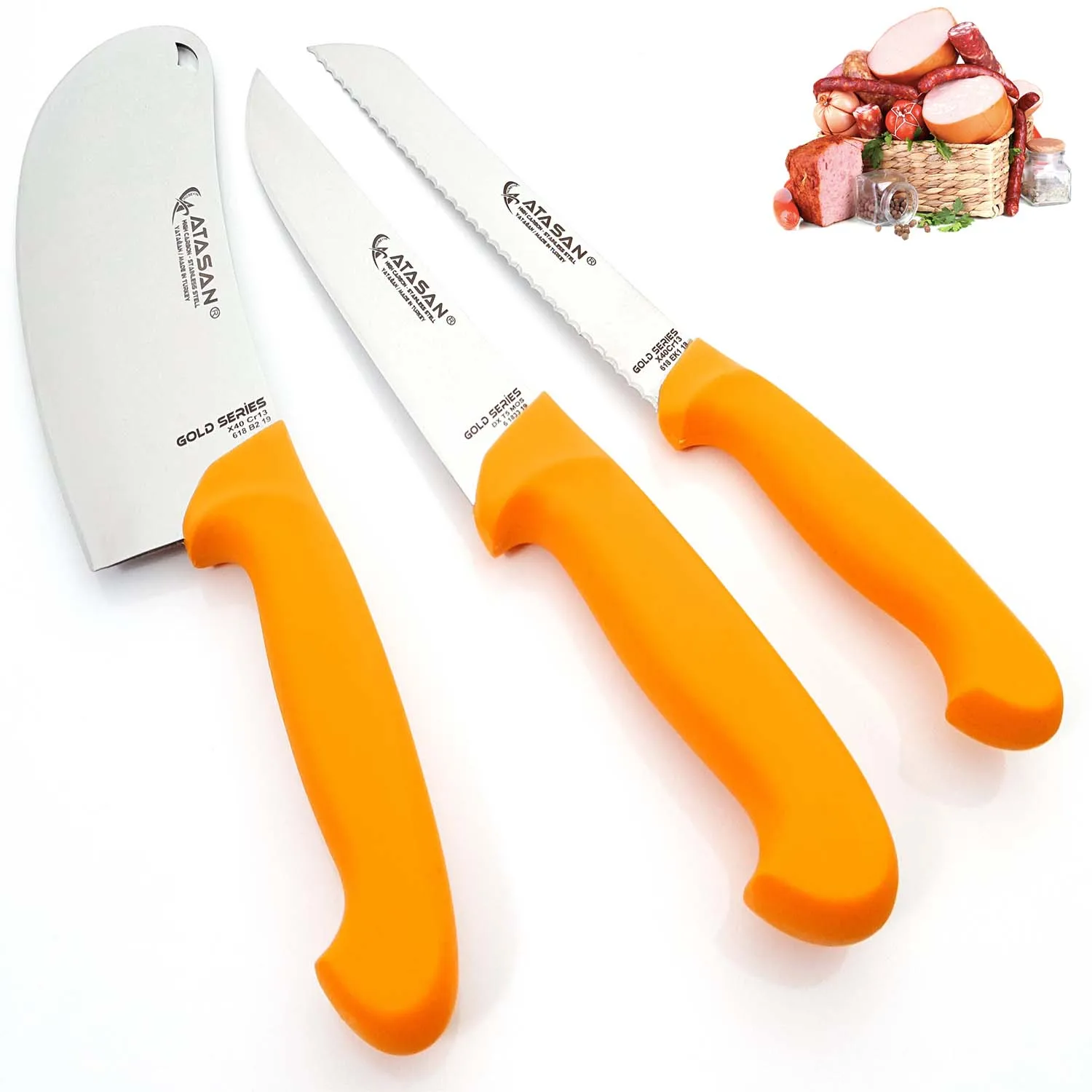 Stainless Steel Kitchen Knife Serrated Bread Knife Set of 3 Meat