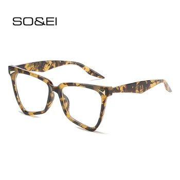 

SO&EI Fashion Cat Eye Irregular Women Anti-Blu-Ray Eyewear Vintage Rivet Decoration Clear Lens Glasses Frame Men Computer Goggle