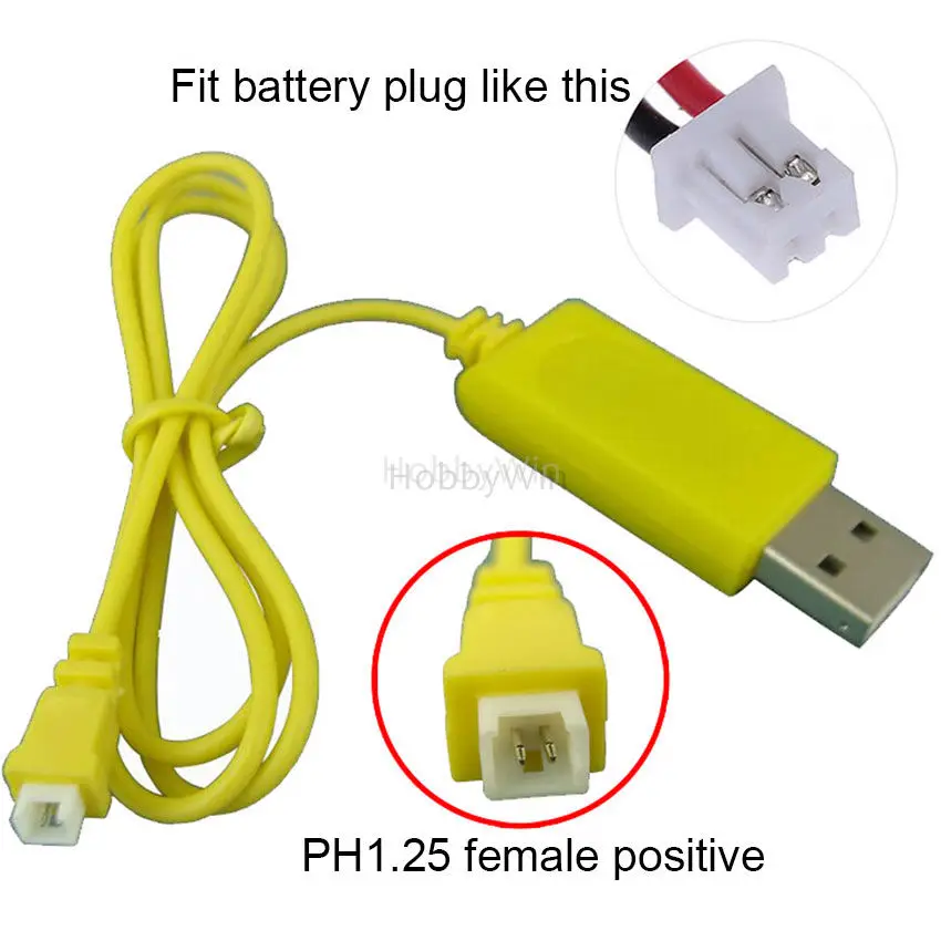 

4.2V 1S 300mA USB Charger Cable PH1.25 Female Plug Positive for Lipolymer 3.7V RC Mini Airplane Helicopter FPV Drone