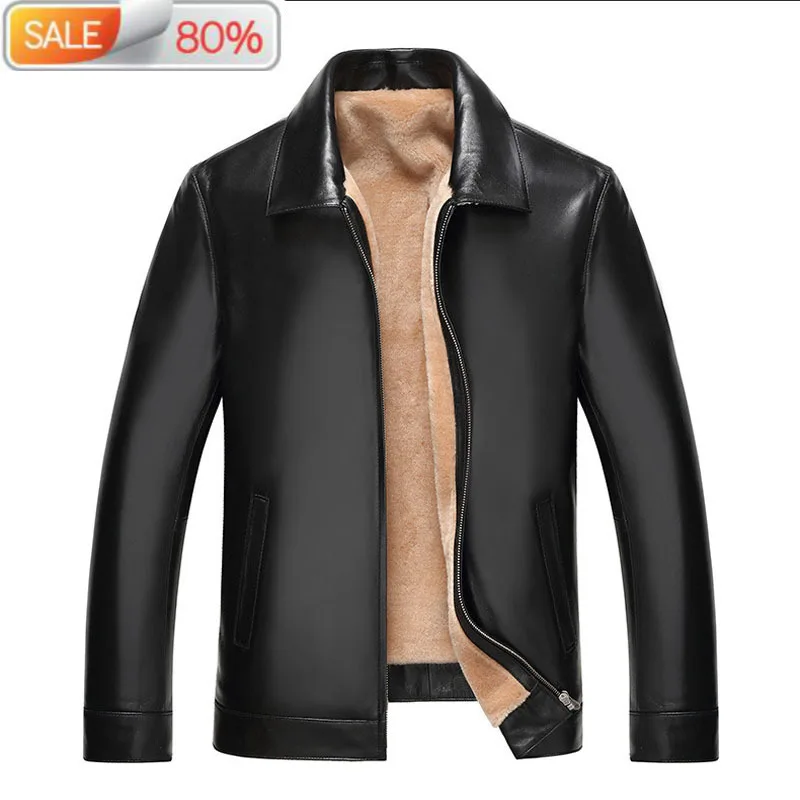 Mens Genuine Sheepskin Leather Winter Jacket Men Natural Wool Coats Real Mink Fur Collar Jackets YC1993 ND771 | Мужская одежда