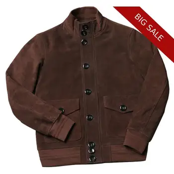 

2020 Brown Men Retro A1 Pilot Leather Jacket Plus Size XXXL Single Breasted Genuine Cow Suede Slim Fit Aviator Leather Coat