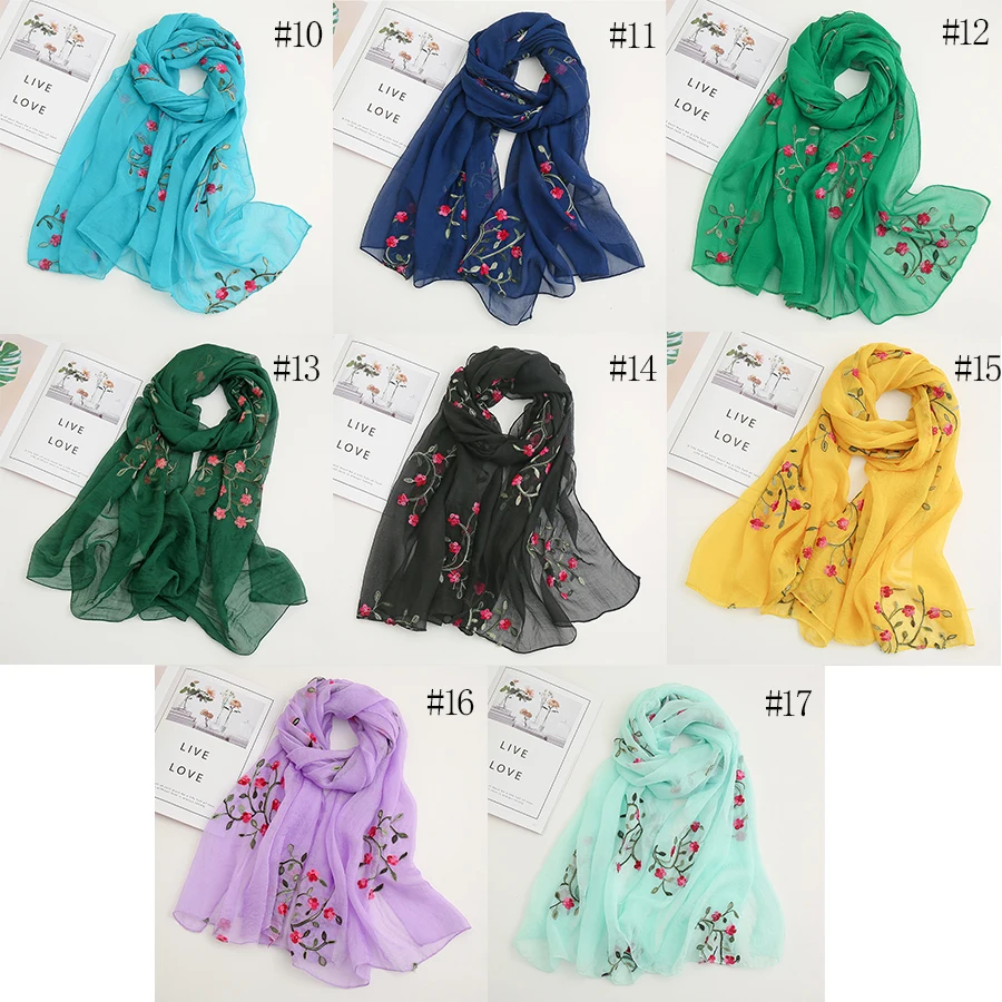 Indien Böhmischen Chiffon Schal Frauen Muslimischen Hijab Print Schals Strand Blume Schal Wrap Gestickte Schal Ethnischen Bandana 180*75cm – Detail 4