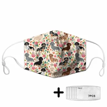 

PM 2.5 Dust Mask Filters Cute Animal Dachshund Print Women Face Mask Mouth Beauty Flower Pattern Kids Washable Masks Maske