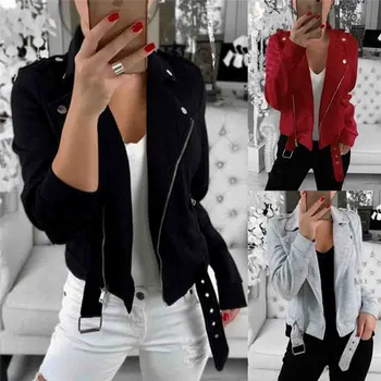 

2019 New Women Jackets Coat Faux Leather Zipper Femme Slim Casual Outerwear Coats Long Sleeve Basic Fashion Jackets Streetwear