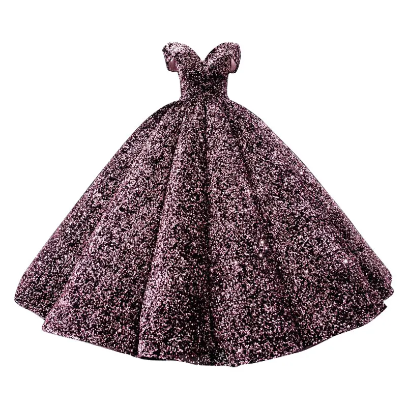 

Elegant Luxury Sequins Dancing Prom Ball Gowns Off-Shoulder Backless Strapless V-Neck Floor Evening Formal Dress