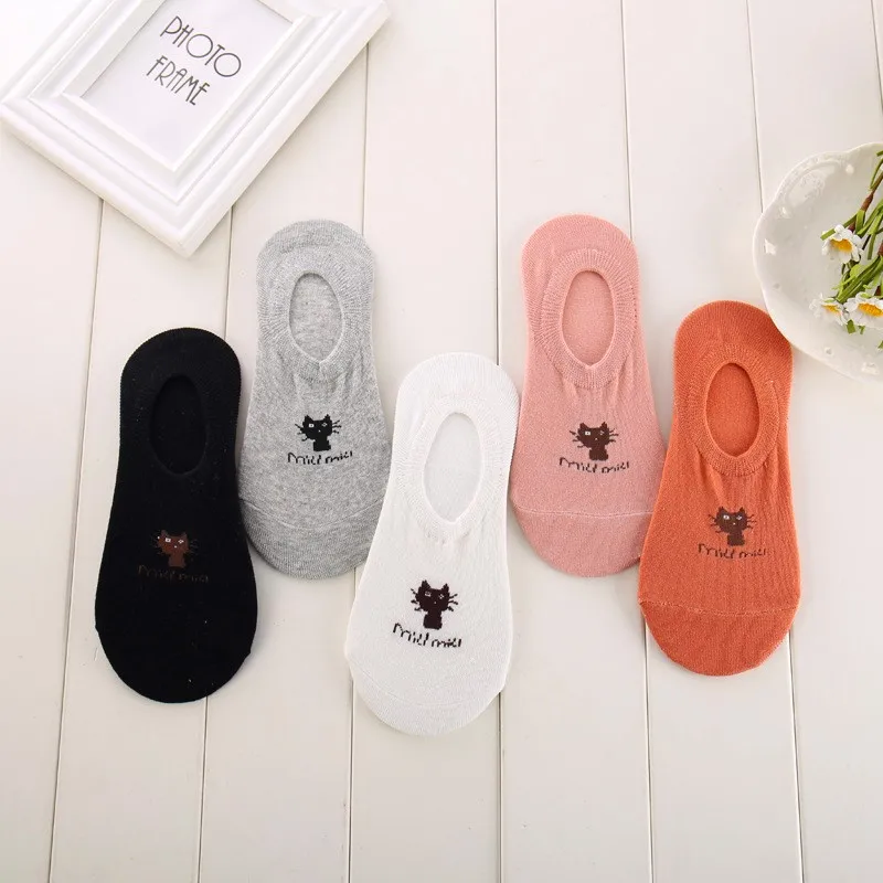 5 пар, милые носки с мультяшным животным в стиле Харадзюку, мягкие женские летние корейские забавные короткие носки-лодочки с изображением кота, Happy Sox, Прямая поставка - Цвет: 5 Different Colors