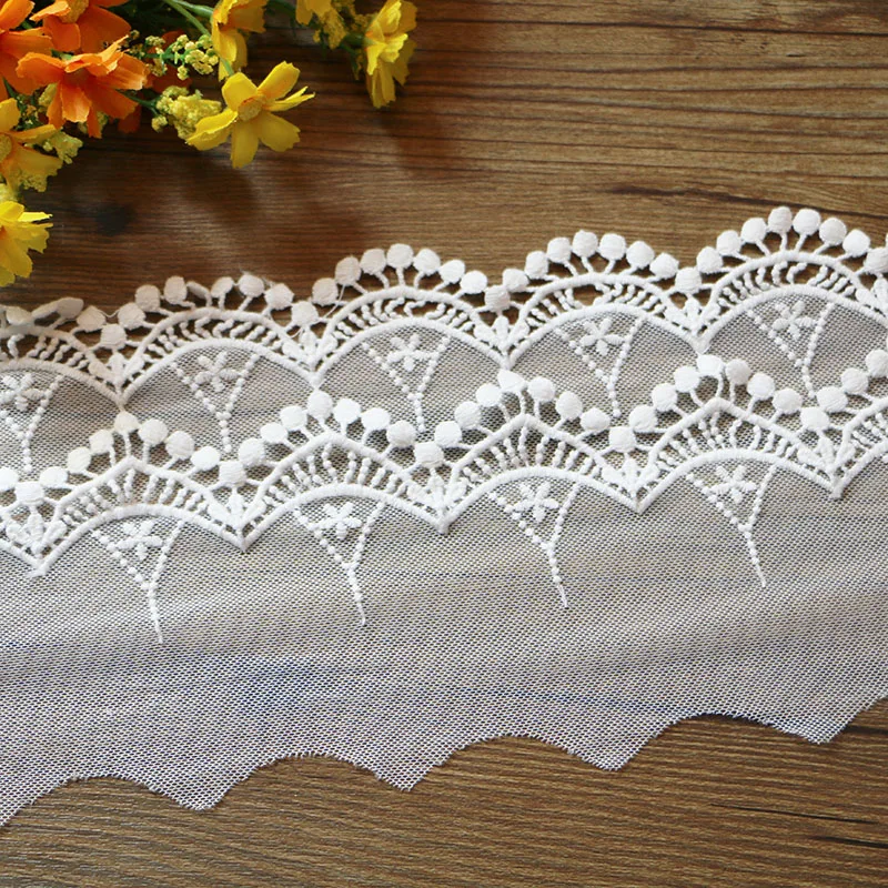 

1yards/lot14.5cm White mesh Embroidery lace Ribbon Dress lace Needlework sewing lace fabric Sewing accessories lace trims