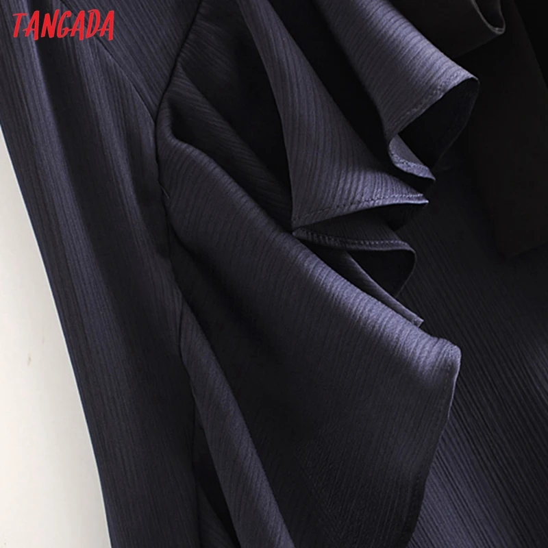 Tangada, женские винтажные однотонные рубашки с оборками, отложной воротник, длинный рукав, галстук-бабочка, элегантные женские повседневные блузки 3H22