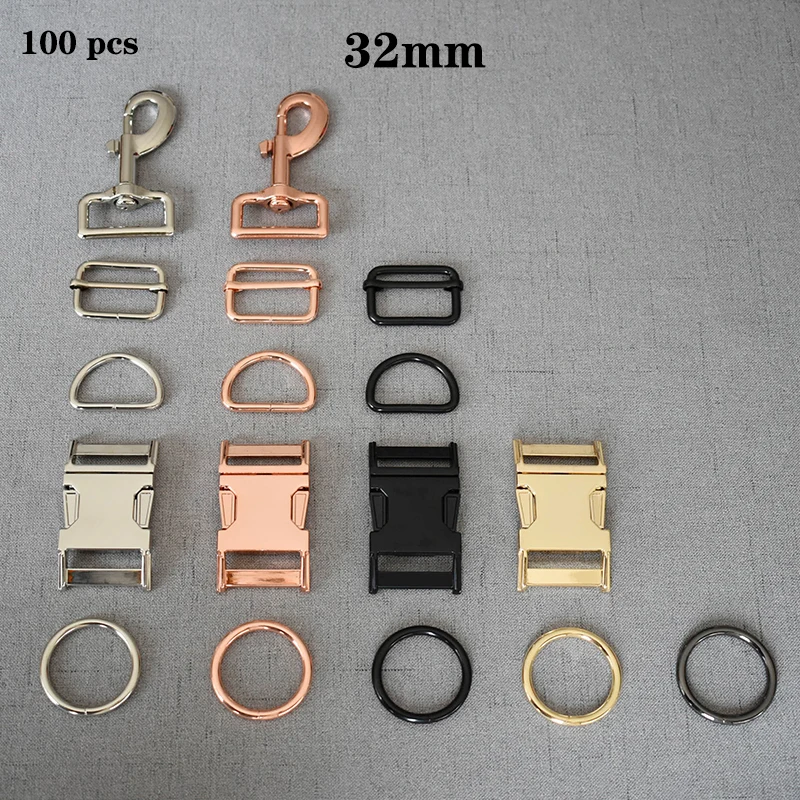 

100 Pcs/Pack 32mm Metal Buckle O-Ring Lobster Clasps D Ring Snap Hook Belt Straps Buckle DIY Hand Pull Hardware Accessories