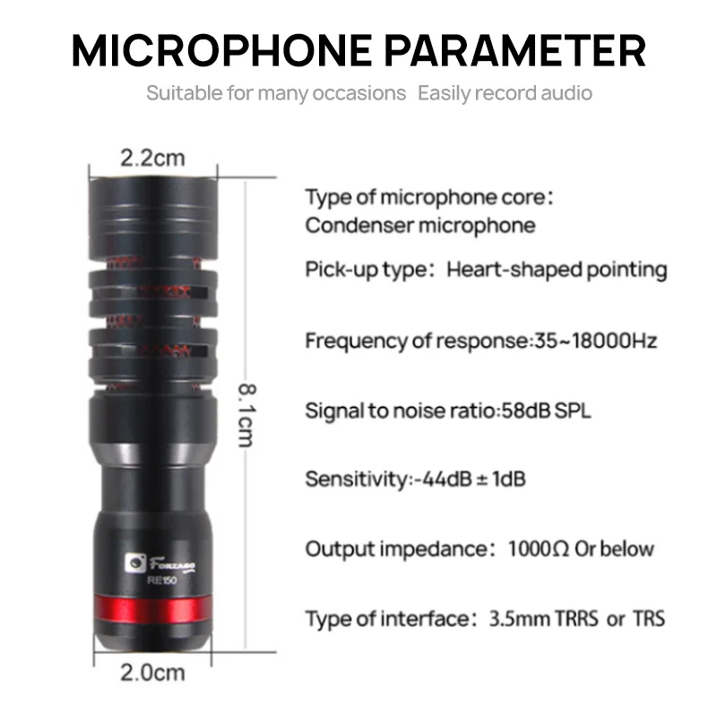 Forzago RE150 микрофон беспроводной металлический видео микрофон 3,5 мм для Xiaomi смартфон Canon Nikon sony DSLR камера Бытовая видеокамера