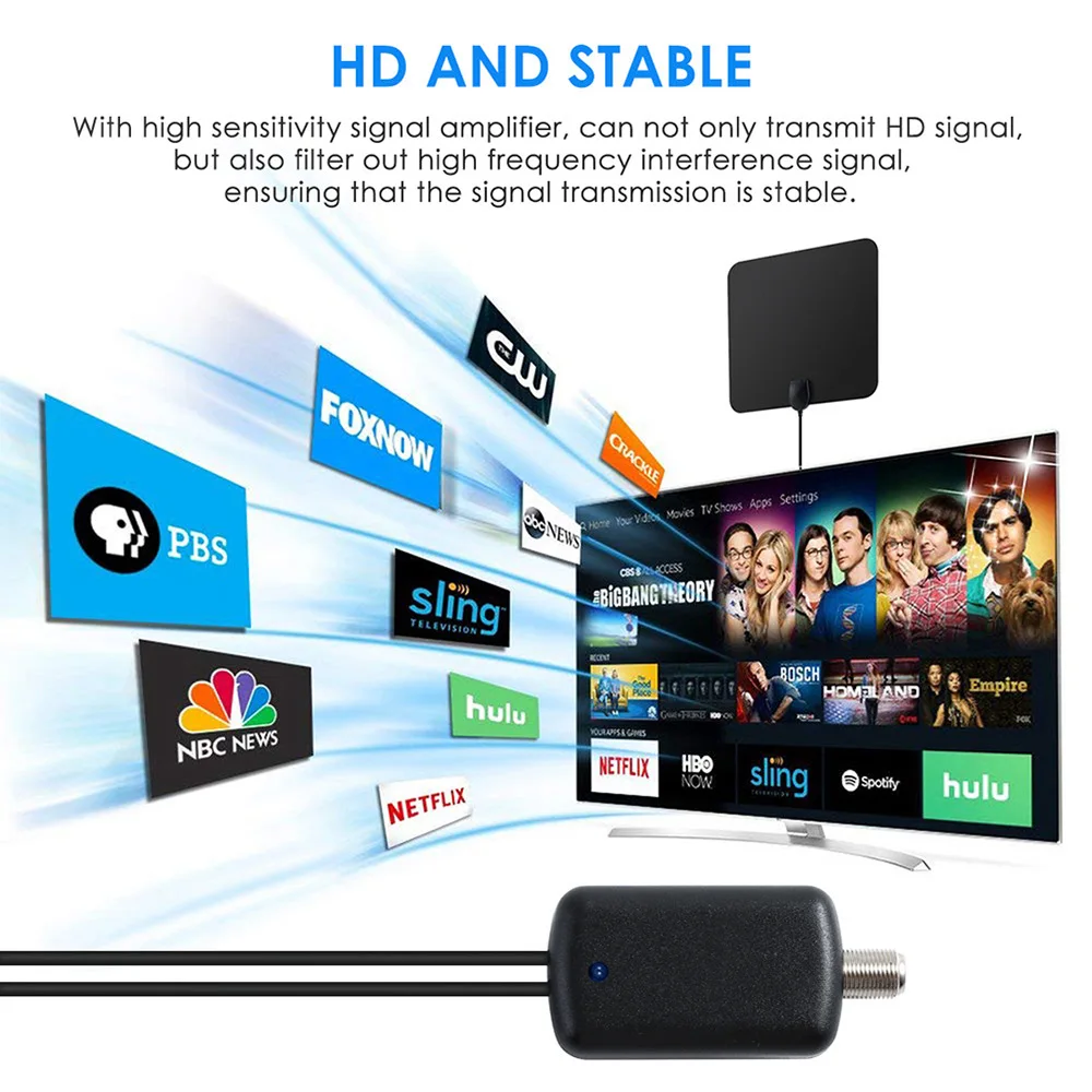 Professional TV Antenna Indoor Digital HDTV Antennas Amplified 80 Miles Range 4K HD Indoor Powerful HDSignal Booster Enhancement