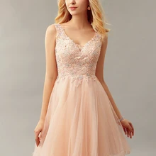 Элегантные платья для выпускного вечера трапециевидной формы с v-образным вырезом длиной до колена из органзы с аппликацией, кружевное вышитое бисером вечернее платье