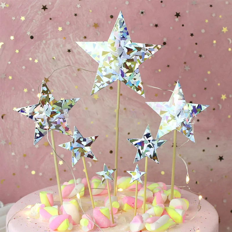 Бумажные пикапы для кексов лазерные золотые цвета серебряный цвет пентаграмма