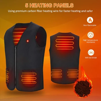 

5 Areas Heated Vest Men Women Electric Heating Vest Warm Heating Clothes Outdoor Fishing Camping Vest Winter Usb Heated