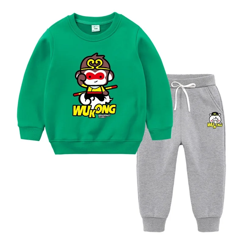Ropa infantil traje Повседневный primavera y otomino nueva moda infantil mаs Sueter de terciopelo bebé манга larga de dos piezas - Цвет: Зеленый