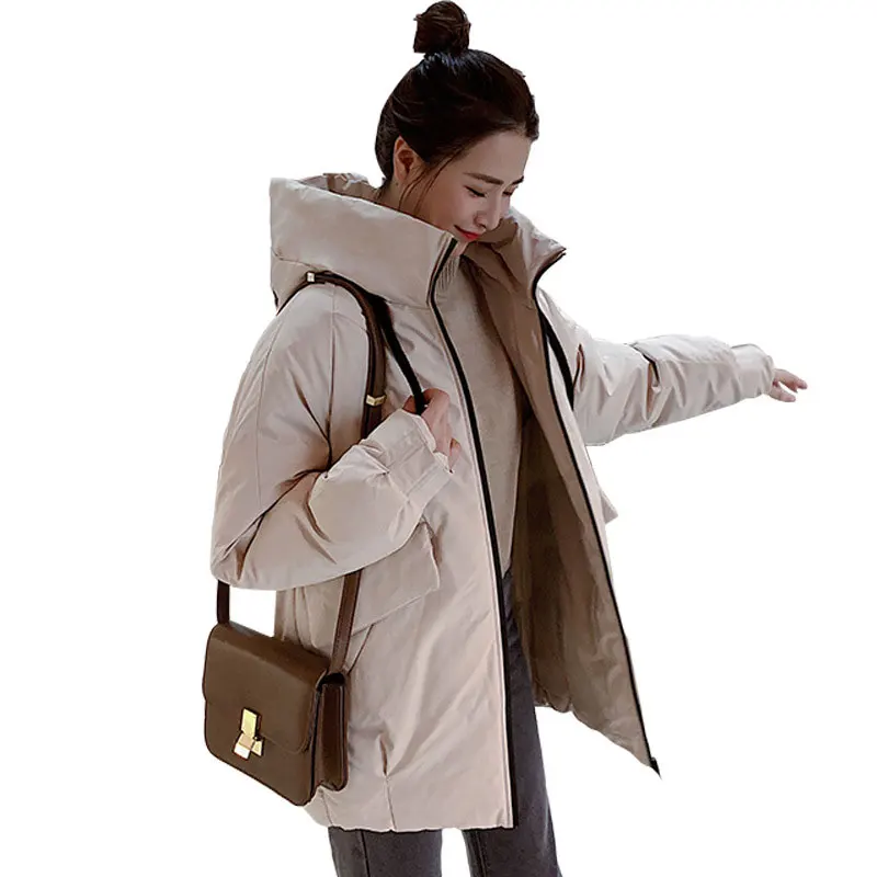 

Chic Short Bakery Coat Hooded Winter Down Coat Heavy Jacket Oversize Thick Warm Cotton Padded Wadded Parkas Big Pocket