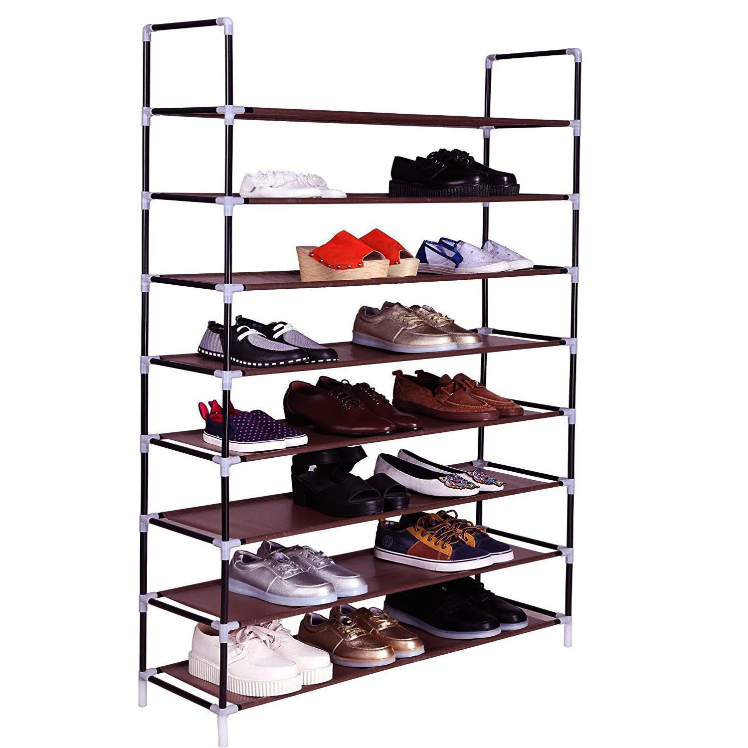 

8 Layers Non-woven Fabrics & Steel Shoe Rack Dark Brown Combined Simple Shoe Holder 100cm Ultra Large Capacity Shoe Racks