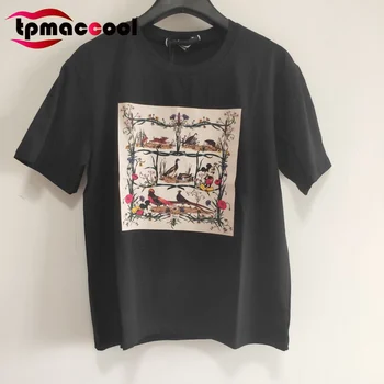

Tpmaccool luxury designer Summer women shirt cute Animal Print Lettered Pattern Cotton Short-Sleeve round Collar tshirt tops S-L