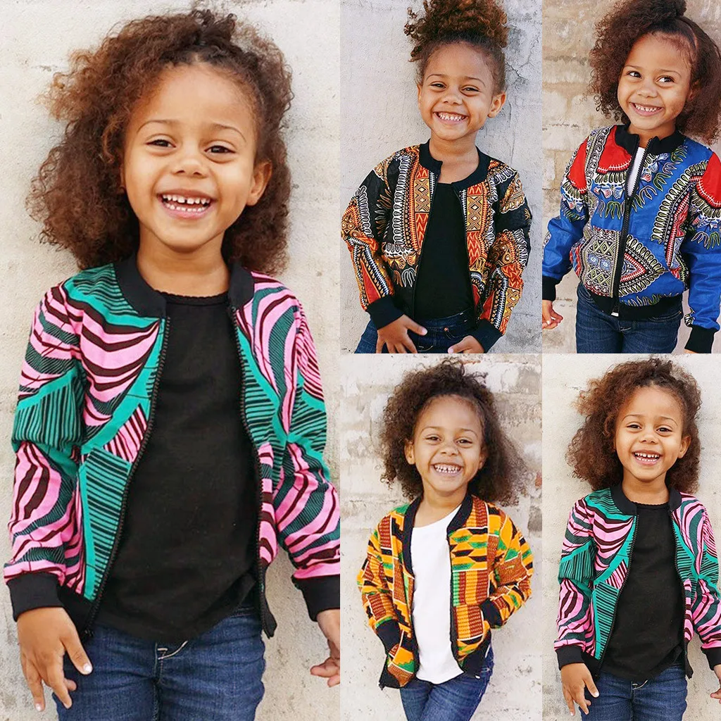

2019 New Girls Boys Autumn Dashiki African Windproof Coat Kids Print Warm Outwear Long Sleeve Jacket