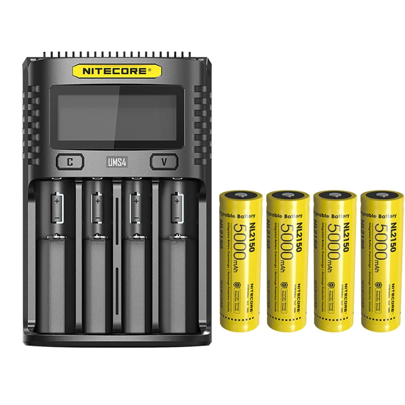 NITECORE UMS4 USB четырехслотовый oled-экран зарядное устройство NITECORE 21700 литий-ионная аккумуляторная батарея NL2150 5000mAh 3,6 V 18Wh - Цвет: UMS4 NL2150 x 4