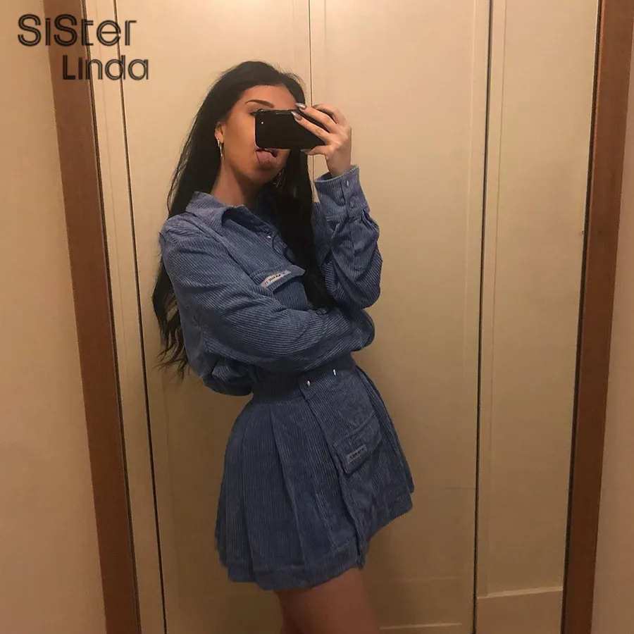 Sisterlinda/осенние женские юбки, женское тонкое пальто, женские комплекты из 2 предметов, Повседневные базовые мини юбки до колена, дикий тонкий хит, топы, костюмы Mujer