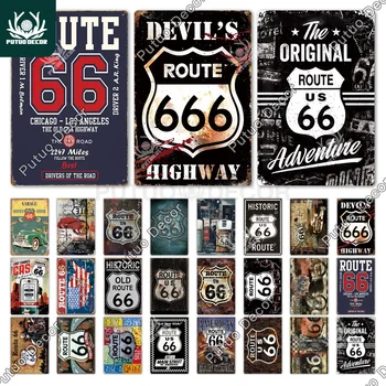 

Route 66 Vintage Metal Sign Tin Sign Plaque Metal Vintage Retro Garage Wall Decor for Bar Pub Club Man Cave Gas Station