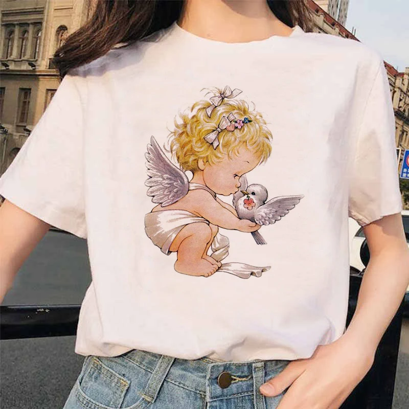 Angel 90s модная футболка женская Kawaii печать с коротким рукавом o-образным вырезом Футболка винтажная мода Ullzang футболки с забавным принтом женская - Цвет: 5550