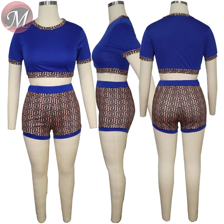 9032715 HOT sale women sports crop top and mini shorts two piece set