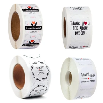 

500pcs/roll Thank You For Your Order Sticker White Labels Sticker Heart Thanks For Shopping Small Shop Local Handmade Sticker