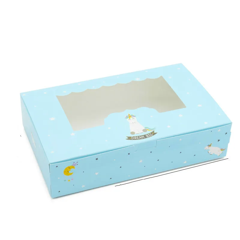 

50 Pcs Unicorn Gift Paper Box Kids Birthday Wedding Party Kraft Paper Box With Window Cake Packaging Candy Cookies Cupcake Boxes