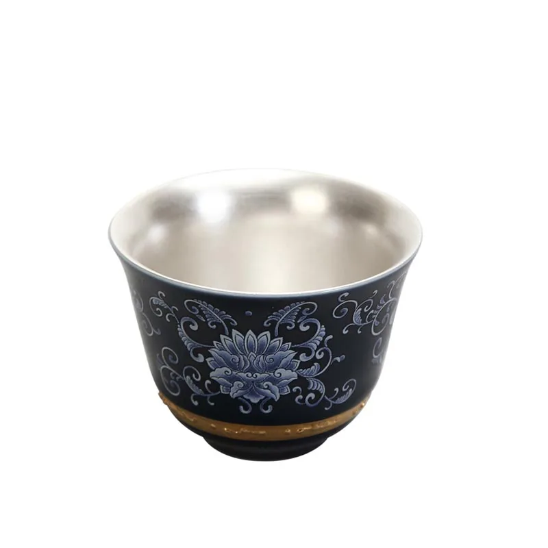 

999 Pure Silver Kung Fu Tea Set Ceramic Tea Cup Small Tea Bowl Tea Ceremony Master Cup Chinese Creative Teaware Drinkware Crafts