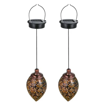 

2pcs Party Iron Art Porch Waterproof Retro Olive Shape Garden Home Decor Led Lantern Backyards Outdoor Hanging Solar Lights