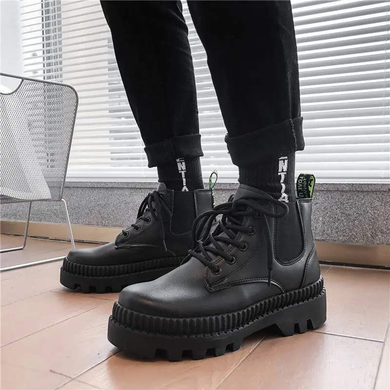 Men's Boots Anti Slip and Waterproof 2021 Winter Men's Shoes High Helper Tooling Platform Short Boots British Military Boots